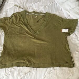 Urban Outfitters Khaki V-Neck Short Sleeve Tee